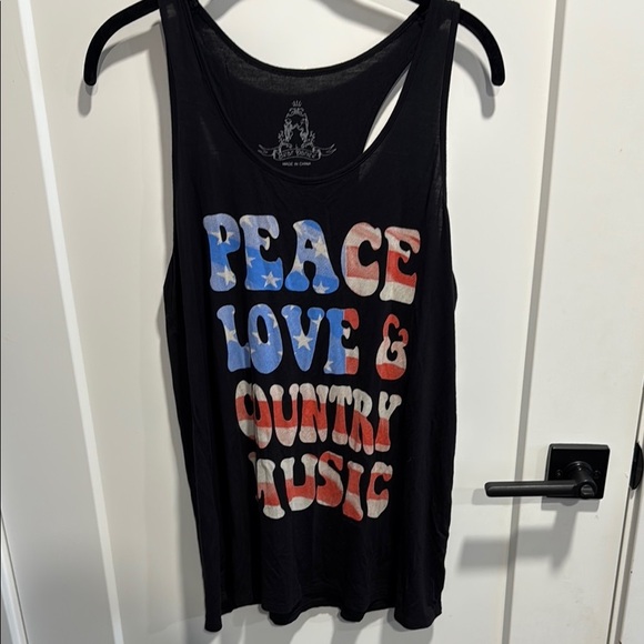 Bear Dance Tops - Peace Love and Country Music Black Flag Tank Large